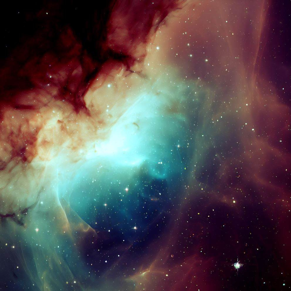 A nebula in space, in the top left.